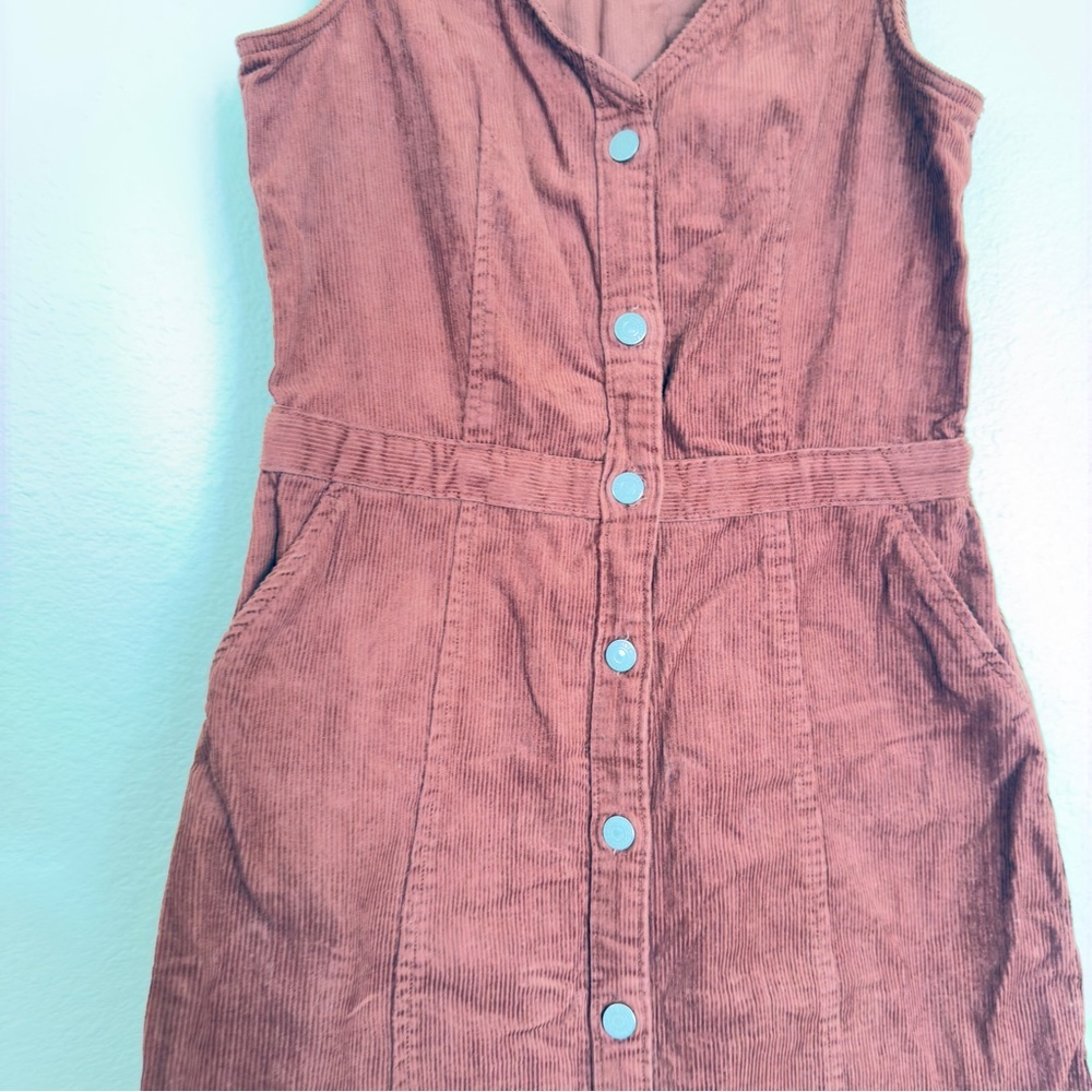 Levis Corduroy Mini Dress Burnt Orange/Brown Button Up Womens size M - Picture 6 of 10